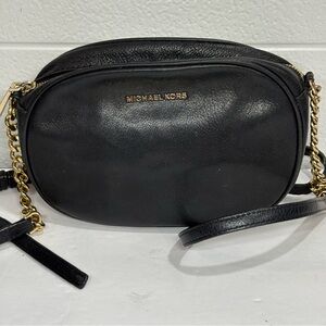 Michael Kors Small Black Crossbody with Gold Chain Accented Crossbody Strap